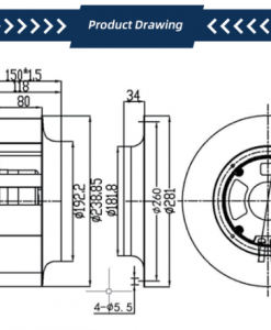 Quạt ly tâm Krubo K-DC280-R80-28, 80VDC, 280mm
