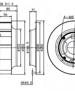 Quạt ly tâm EC Krubo K-EC250-R230-35, 230VAC, 250mm