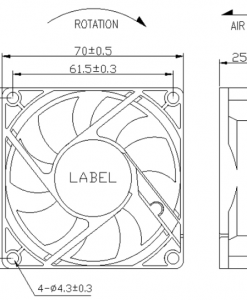 Quạt hướng trục DC Krubo K-DC07025-A24-55, 24VDC, 70x70x25mm